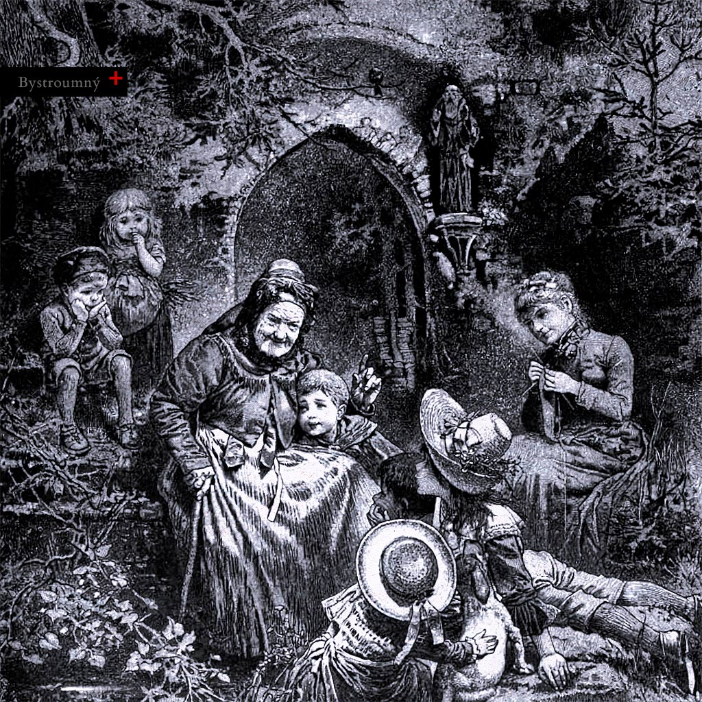 Ilustrácia Hermanna Vogela zobrazujúca starú matku rozprávajúcu príbehy svojim vnúčatám v&nbsp;prírodnom prostredí. Obraz symbolizuje tradičné hodnoty, rodinnú súdržnosť a&nbsp;prenos múdrosti medzi generáciami v&nbsp;duchu ľudového folklóru. V&nbsp;ére, keď sú tradičné hodnoty sú často spochybňované, nám práve tento obrázok pripomína skutočnú podstatu významu tvorby a&nbsp;existencie „rodinného prostredia“. Stará mať reprezentuje stabilitu. Jej príbehy nie sú len zábavkou. Sú to najmä jednotlivé dieliky celkového morálneho kompasu, ktorý tieto deti postupne spoznávajú, čím sa učia, čo je dobré a&nbsp;zlé, krásne a&nbsp;ohyzdné. Dieťa počúvaním príbehov svojej starej matere postupne zisťuje, že patrí do niečoho väčšieho než len do ono samotné. Vytvára sa tak jeho identita naviazaná na jeho predkov, rodinu, rod… kultúry, zvykov a&nbsp;tradície, čoho nositeľom sa jedného dňa samotné stane.